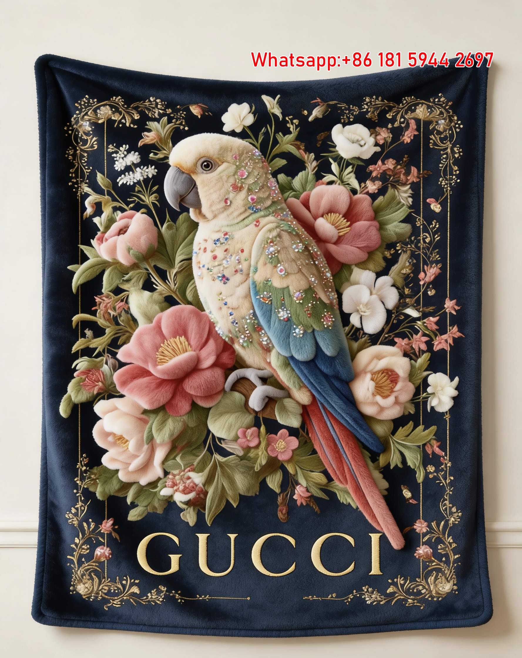 Gucci Gem-Embroidered Parrot throw Blanket Luxury Parrot & Peony Tapestry IMG_2770